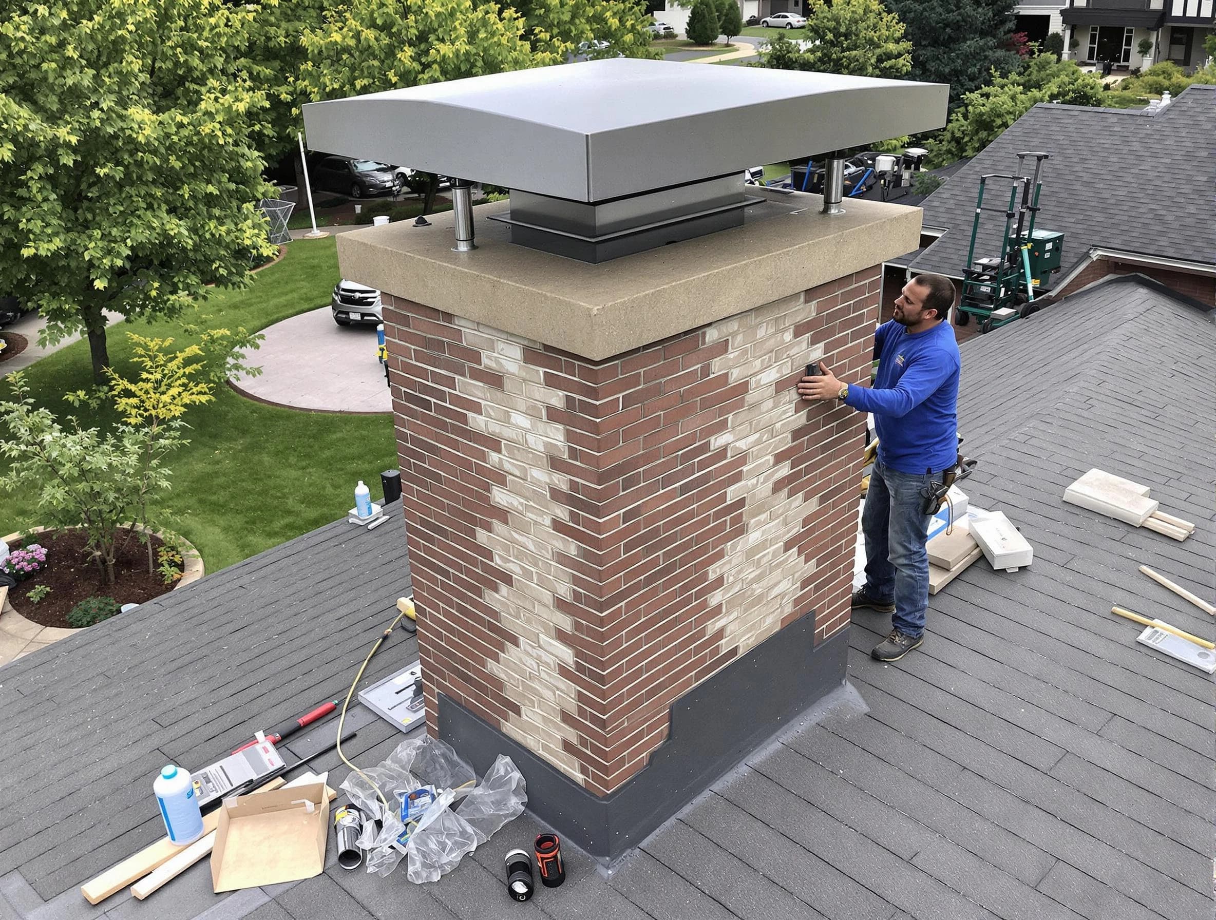 Tooele Chimney Sweep team working on a custom chimney remodel in Tooele, UT