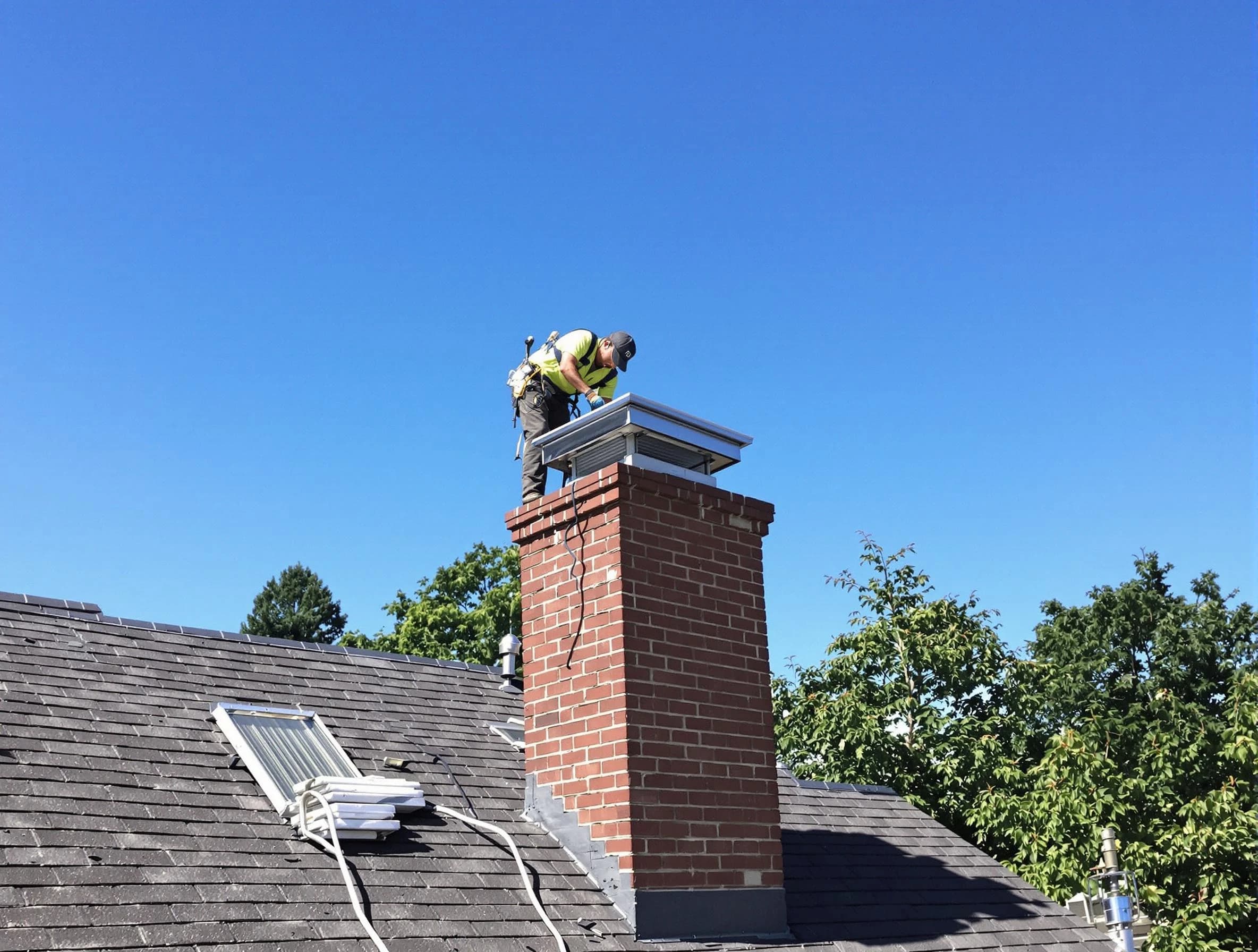 Tooele Chimney Sweep technician measuring a chimney cap in Tooele, UT