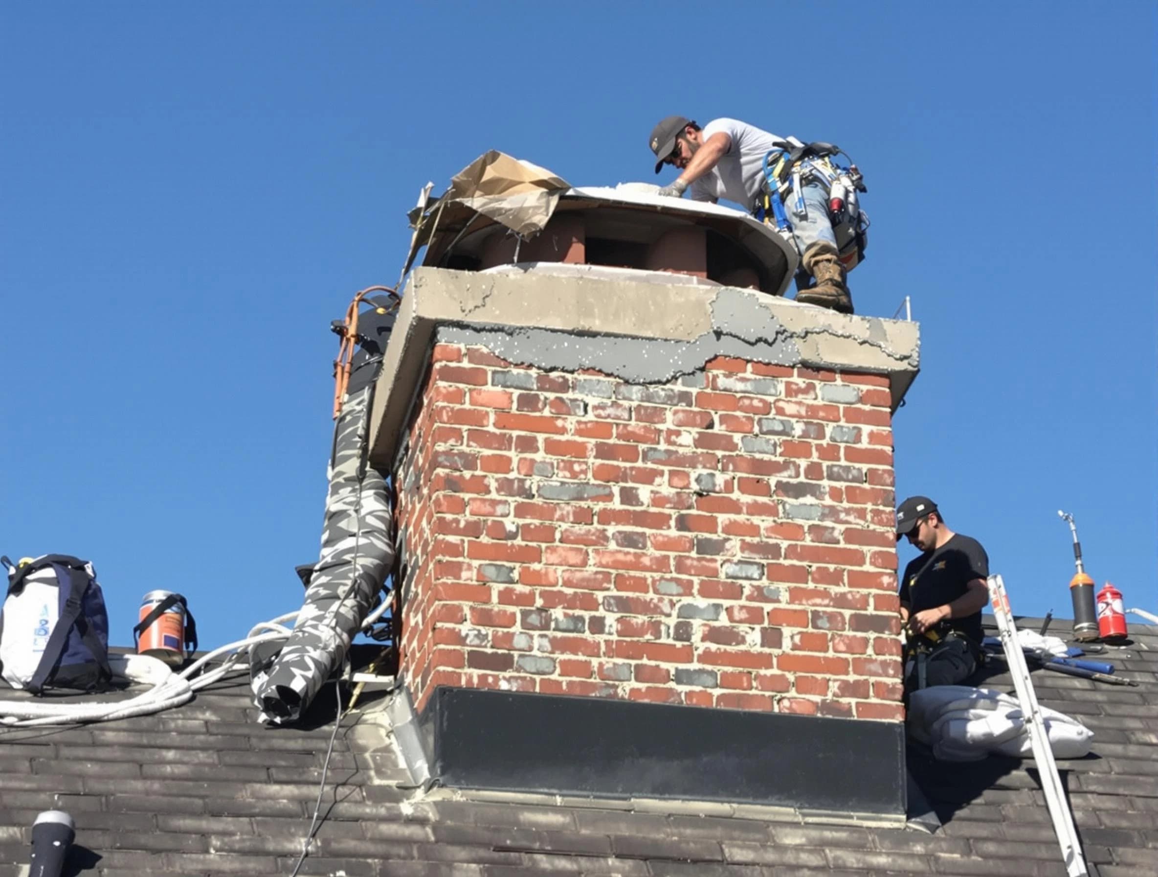 Tooele Chimney Sweep installing a custom chimney crown in Tooele, UT